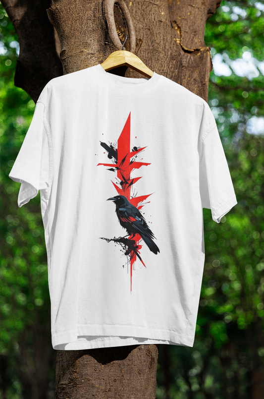Black Bird Oversized Tee White