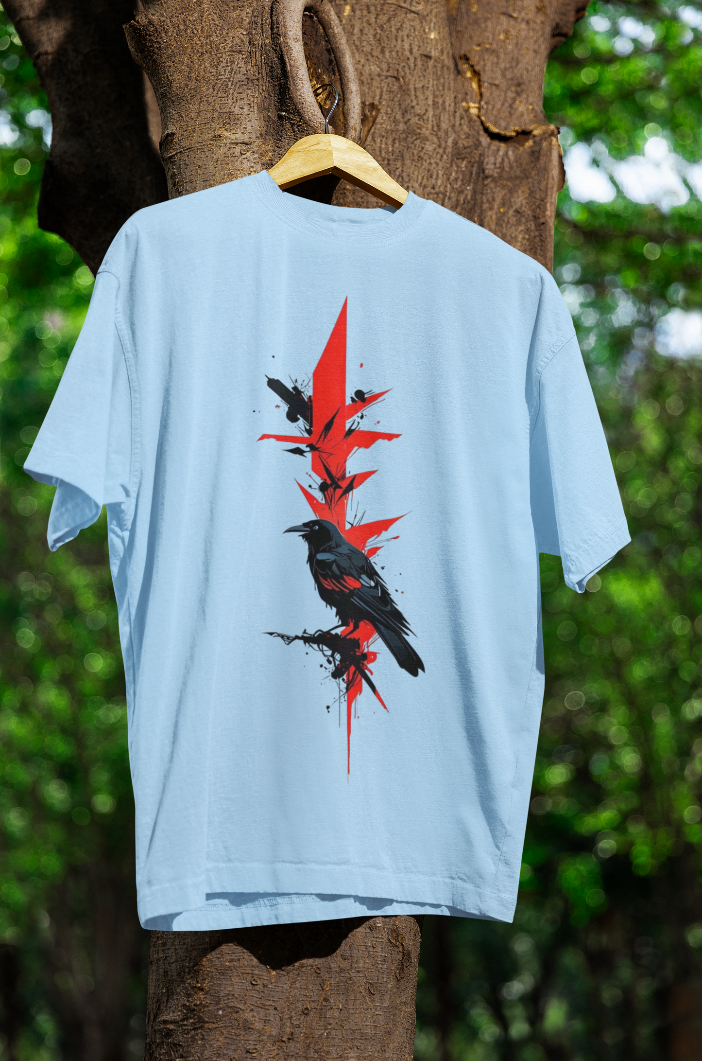 Black Bird Oversized Tee Baby Blue