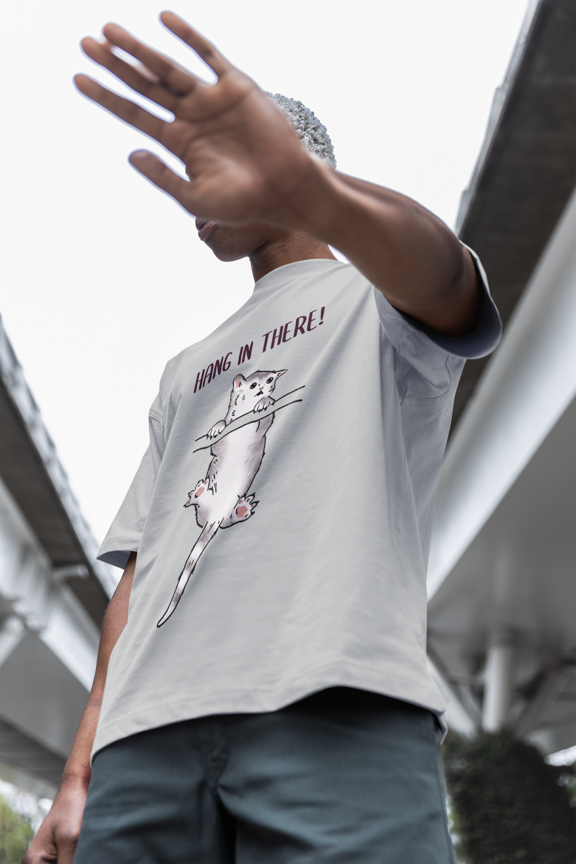 Hang InThere Oversized Classic T-Shirt Grey Melange