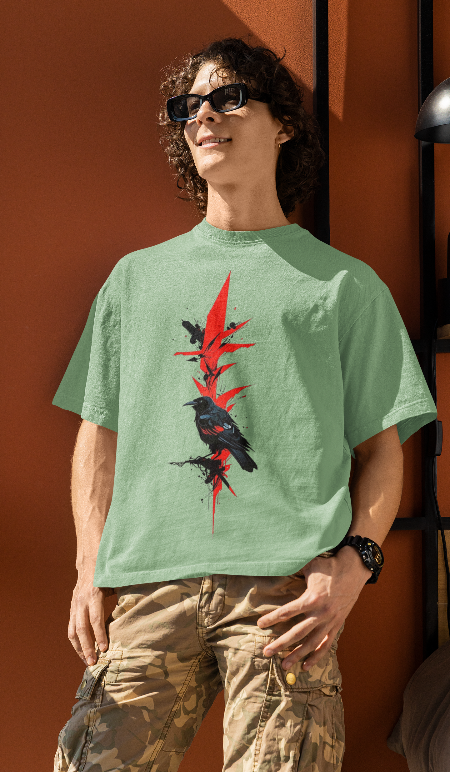 Black Bird Oversized Tee Jade