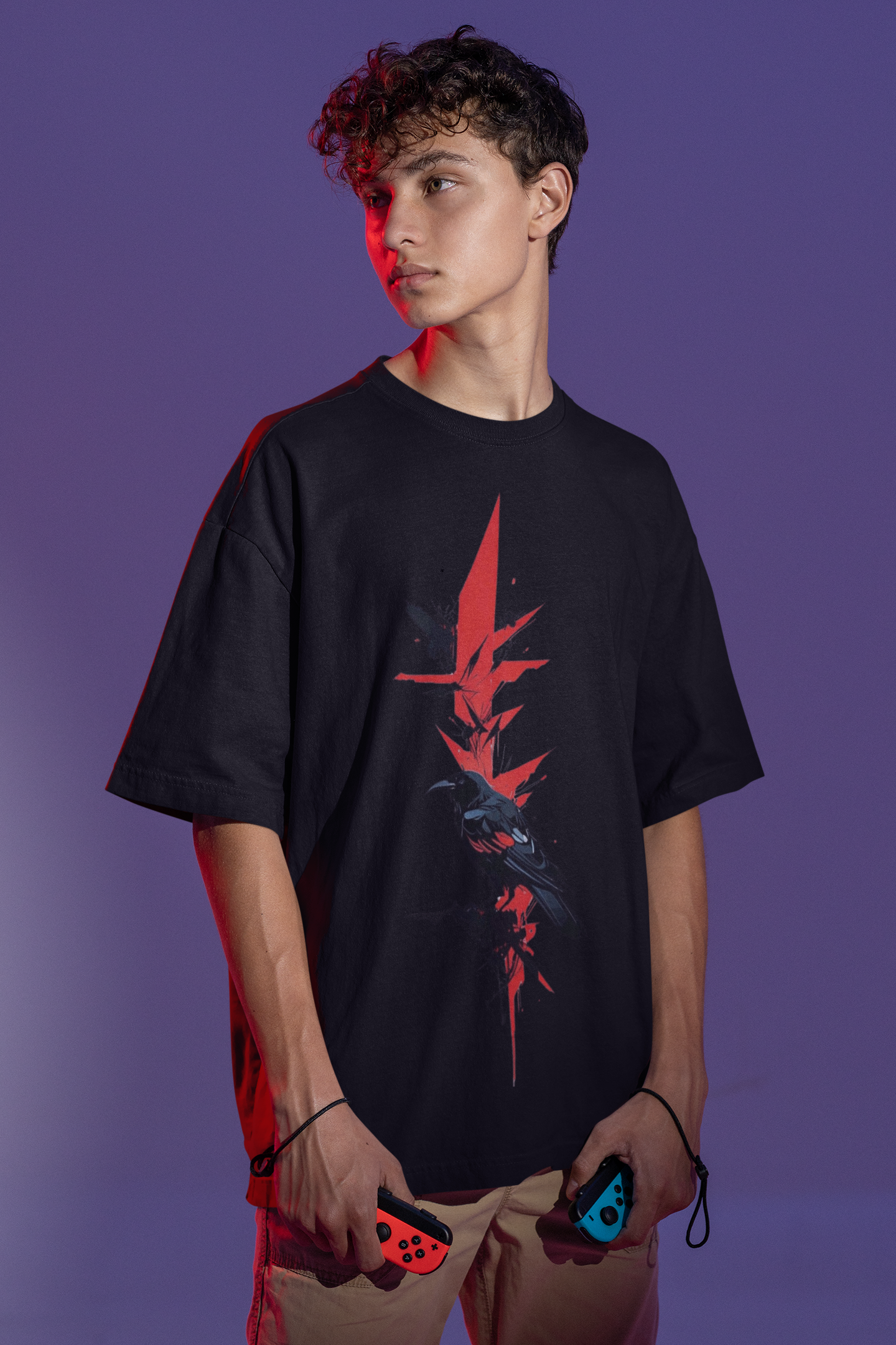 Black Bird Oversized Tee Navy Blue